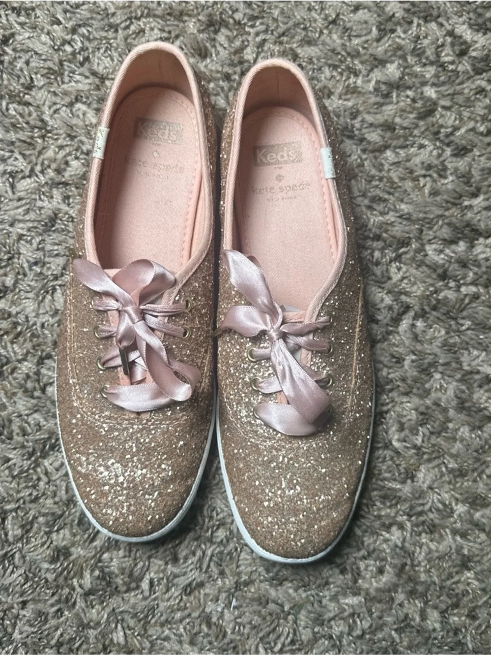 Keds X Kate Spade Gold Glitter Ribbon Laces Sneakers Women’s Size 8.5